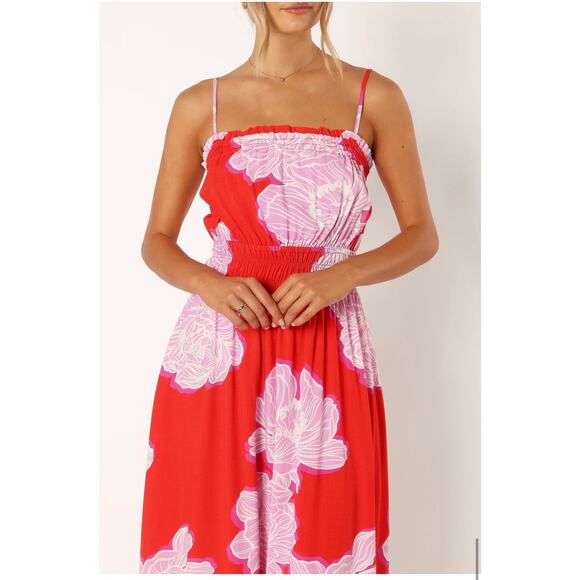 PETAL & PUP Sybel Midi Dress - Red Pink Floral - Size Small - Picture 2 of 7